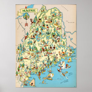 Póster Mapa engraçado do vintage de Maine