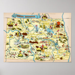 Póster Mapa engraçado do vintage de North Dakota