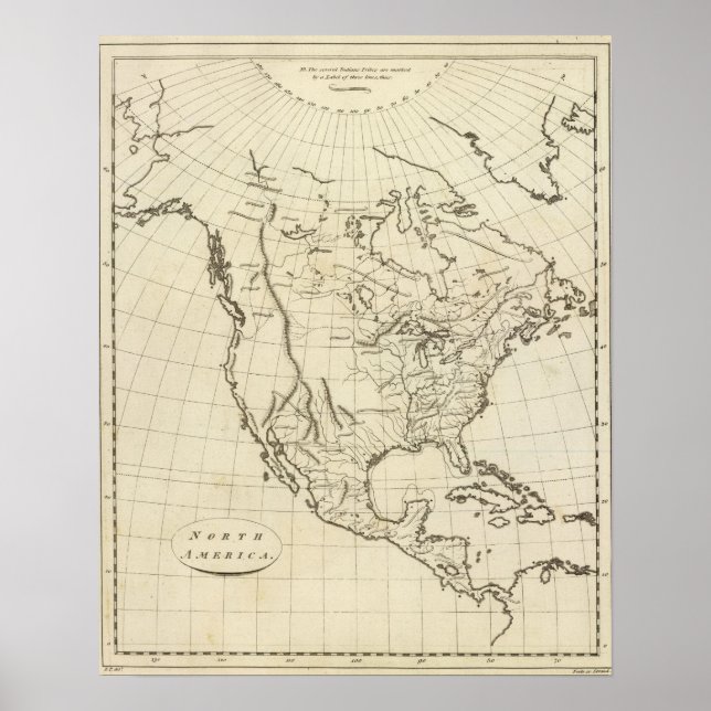 Póster Mapa-esboço da América do Norte (Frente)