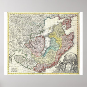Póster Mapa Escandinávia Finlândia Dinamarca