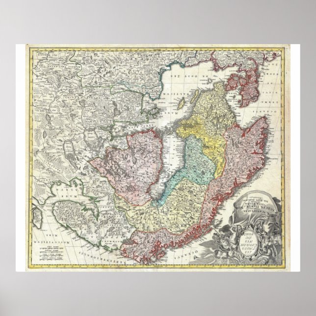 Póster Mapa Escandinávia Finlândia Dinamarca (Frente)