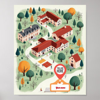 Poster Mapa Escolar Personalizado com "Você Está Aqui"