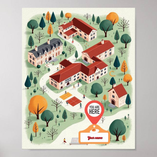 Poster Mapa Escolar Personalizado com "Você Está Aqui" (Frente)