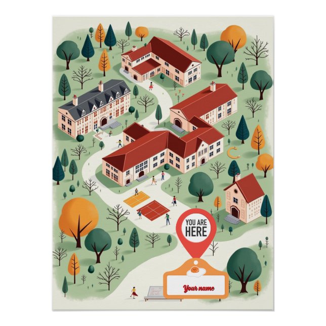 Póster Mapa Escolar Personalizado com "Você Está Aqui" (Frente)