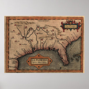 Póster Mapa espanhol do vintage da descoberta de Florida