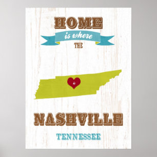 Poster Mapa Estadual do Tennessee Art- Love NashVille Art