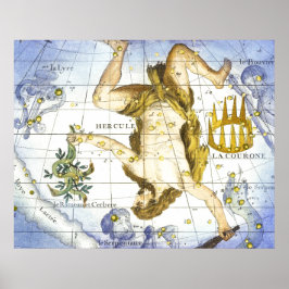 Poster Mapa Estelar Antigo da Constelação de Hércules 