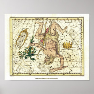 Poster Mapa Estelar Antigo da Constelação de Hércules