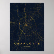 Mapa Estilizado de Charlotte Carolina do Norte | M