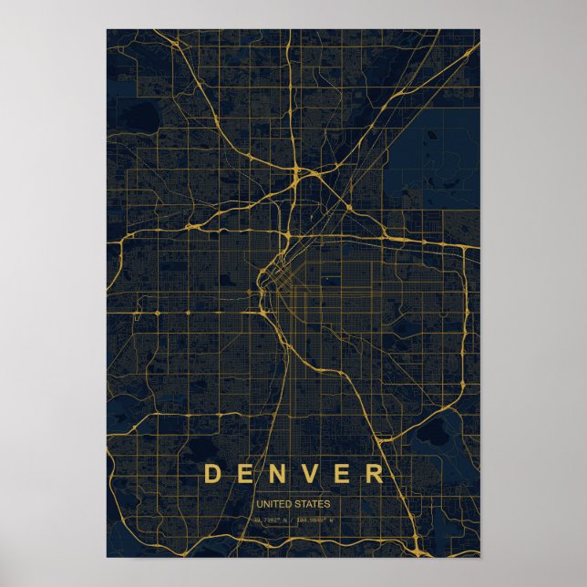 Poster Mapa Estilizado de Denver Colorado Impresso (Frente)