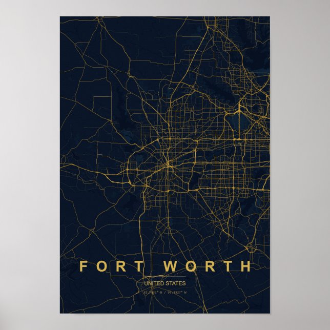 Poster Mapa Estilizado de Fort Worth Texas (Frente)