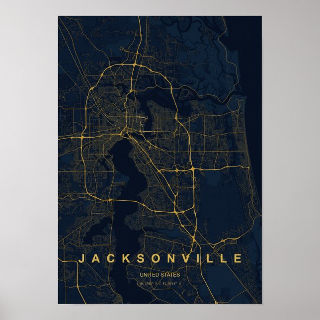 Poster Mapa Estilizado de Jacksonville Florida Impresso (Frente)