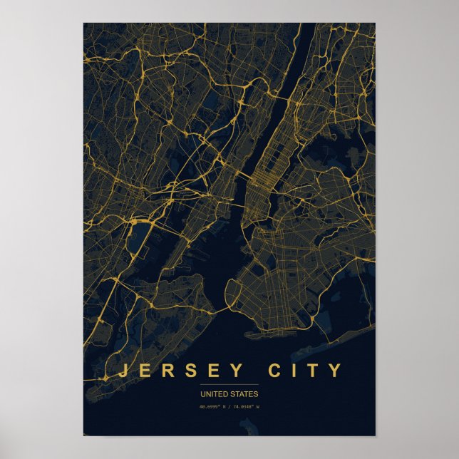 Poster Mapa Estilizado de Jersey City Nova Jersey Impress (Frente)