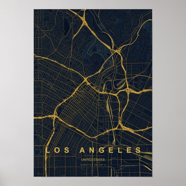 Poster Mapa Estilizado de Los Angeles California (Frente)