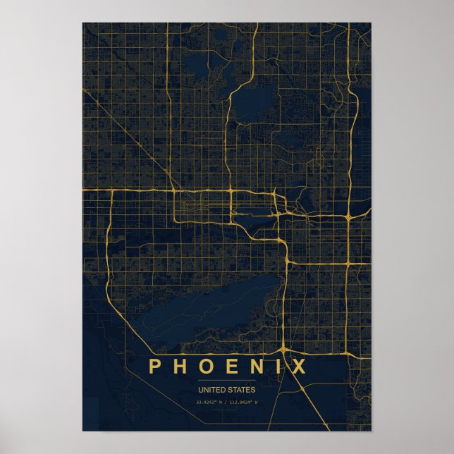 Poster Mapa Estilizado de Phoenix Arizona Impresso (Frente)