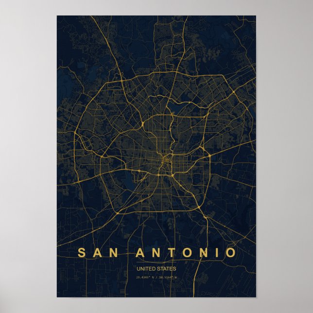 Poster Mapa Estilizado de San Antonio Texas (Frente)