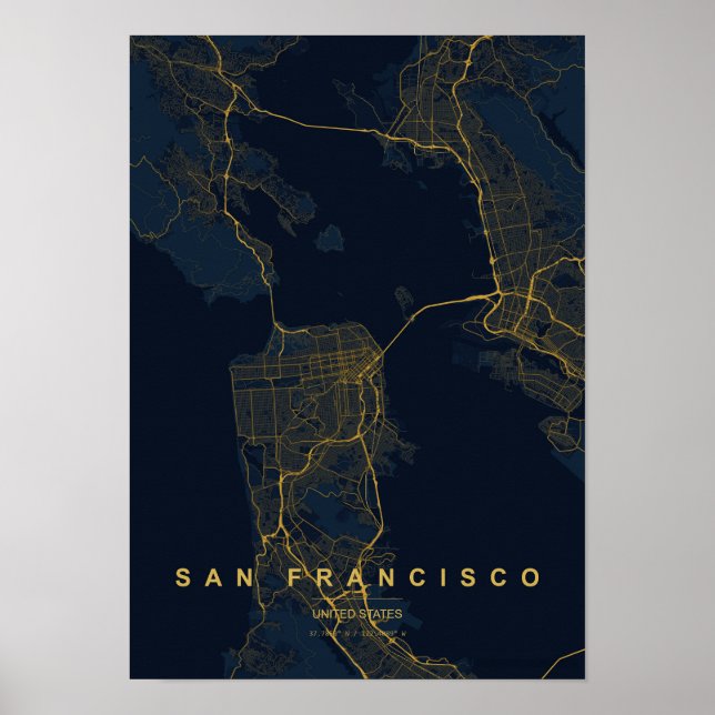 Poster Mapa Estilizado de São Francisco Califórnia Impres (Frente)