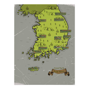 Póster Mapa estilo vintage da Coreia do Sul