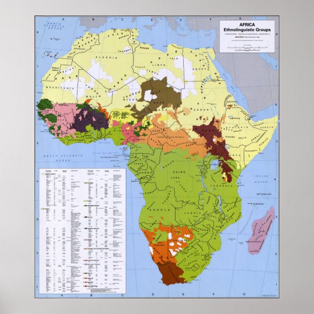 PÓSTER MAPA ETNOLINGUÍSTICO AFRICA CIA (Frente)