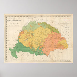 Poster Mapa etnológico da Vintage Hungria (1869)