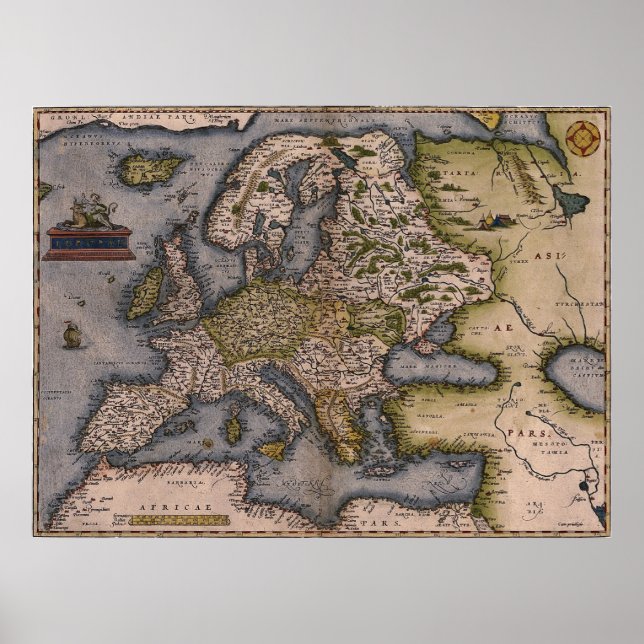 Póster Mapa Europeu 1572 (Frente)