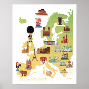 Poster Mapa Europeu de Cartoons