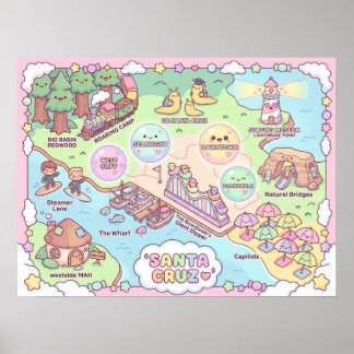 Poster Mapa Fantasia de Santa Cruz – Arte Costeira Mítica