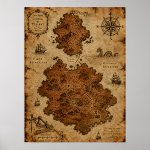 Poster Mapa Fantástico Antigo — Ilhas Dulsea e Vorlent