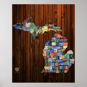 Póster Mapa feito sob encomenda da matrícula de Michigan