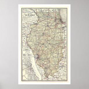 Poster Mapa Ferroviário De Illinois 1898