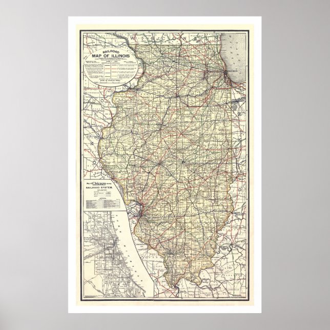 Poster Mapa Ferroviário De Illinois 1898 (Frente)