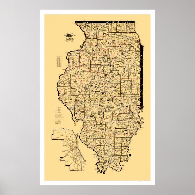 Poster Mapa Ferroviário de Illinois em 1897 (Frente)