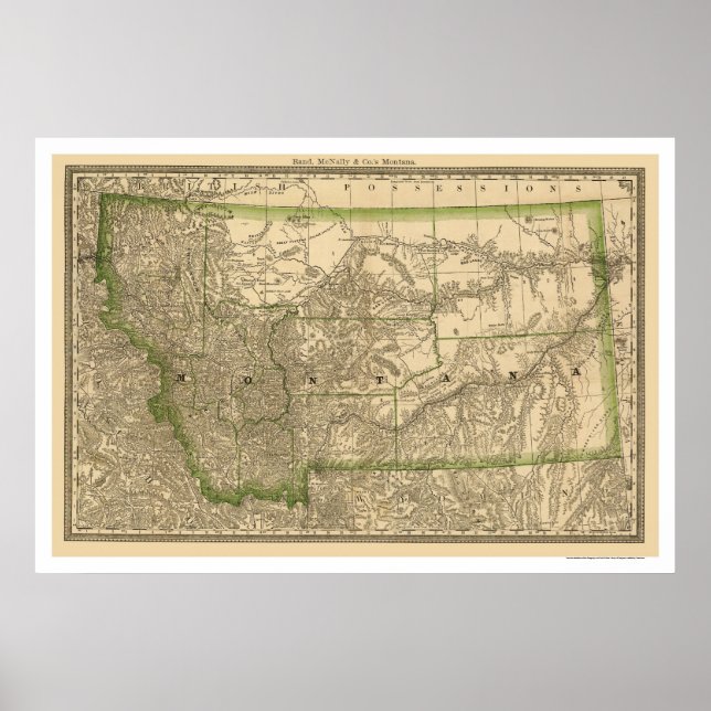 Poster Mapa ferroviário de Montana em 1881 (Frente)