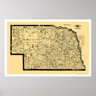 Poster Mapa Ferroviário de Nebraska 1897