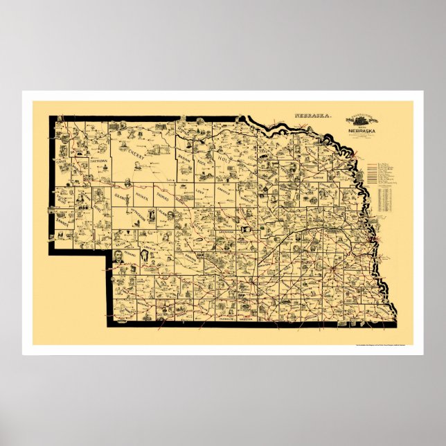 Poster Mapa Ferroviário de Nebraska 1897 (Frente)