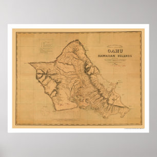 Póster Mapa Ferroviário de Oahu Hawaii 1881