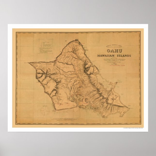Póster Mapa Ferroviário de Oahu Hawaii 1881 (Frente)