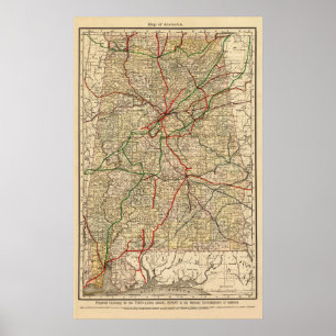 Poster Mapa ferroviário do Alabama (1888)