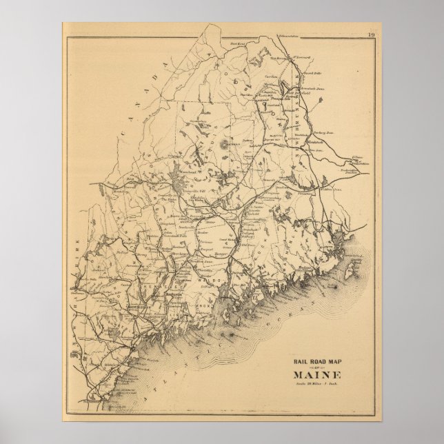 Póster Mapa ferroviário do Maine (Frente)