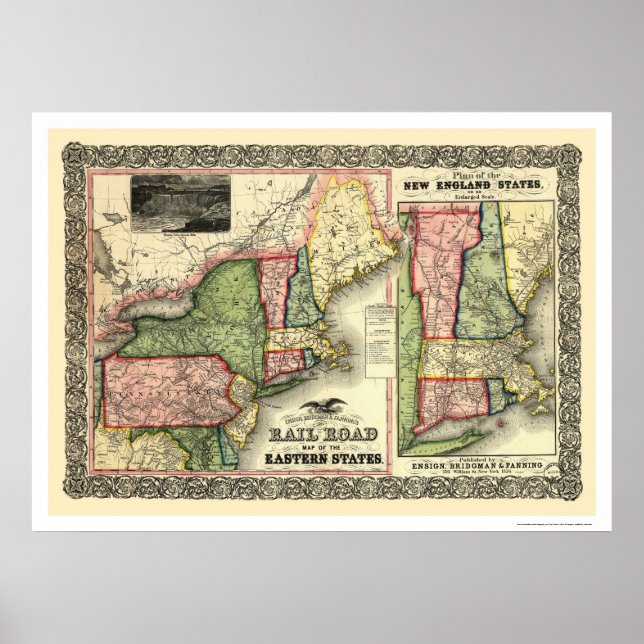 Póster Mapa Ferroviário dos Estados do Leste 1856 (Frente)