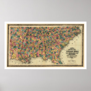 Póster Mapa Ferroviário dos Estados do Sul 1864