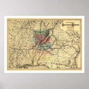 Poster Mapa Ferroviário Savannah & Memphis 1872