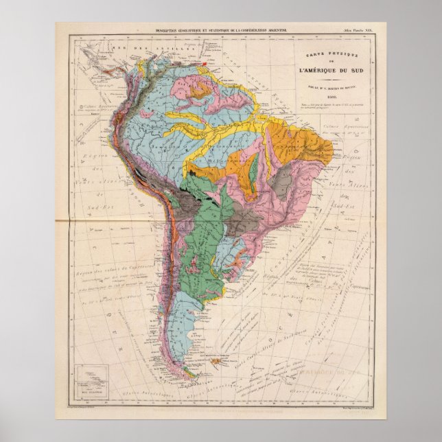 Póster Mapa físico da América do Sul (Frente)