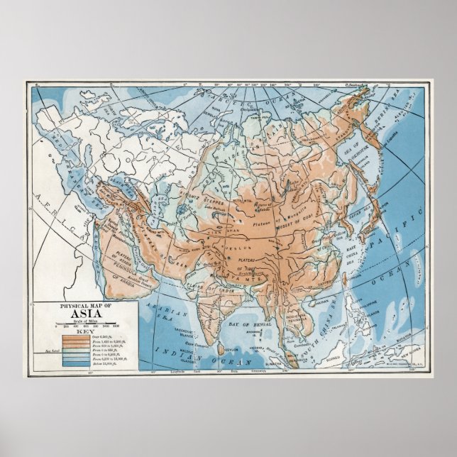 Poster Mapa Físico da Ásia (1916) (Frente)