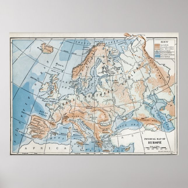 Poster Mapa físico da Europa (1916) (Frente)