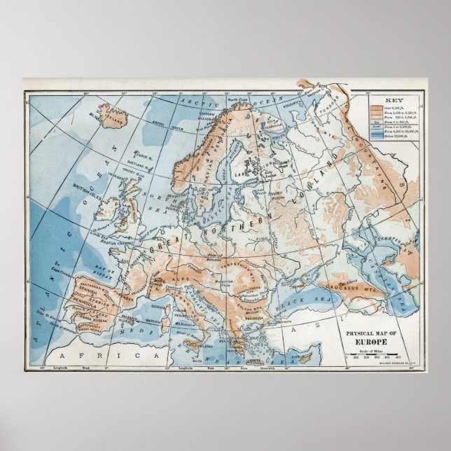 Poster Mapa físico da Europa (1916) (Frente)