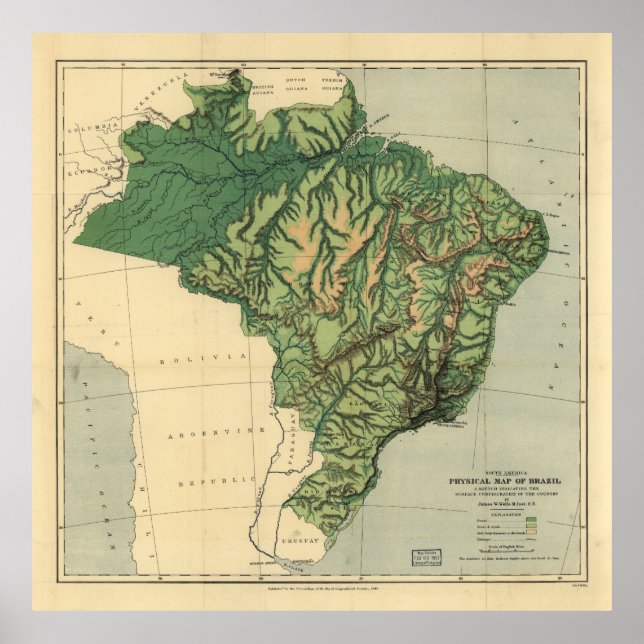 Póster Mapa físico do Brasil (1886) (Frente)