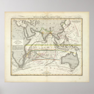 Póster Mapa físico dos mares indianos