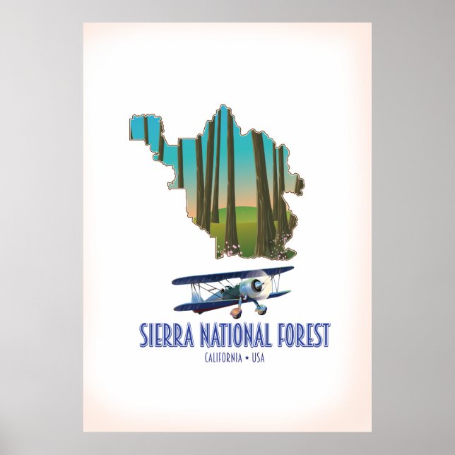 Poster Mapa florestal nacional da Califórnia EUA (Frente)