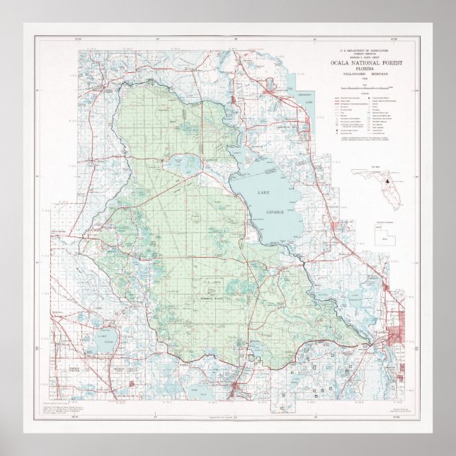 Poster Mapa Florestal Nacional de Ocala (1971) Florestas  (Frente)
